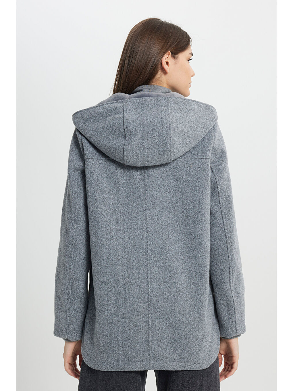 Regular Fit Normal Kesim Kapüşonlu Gri Parka Ceket-5