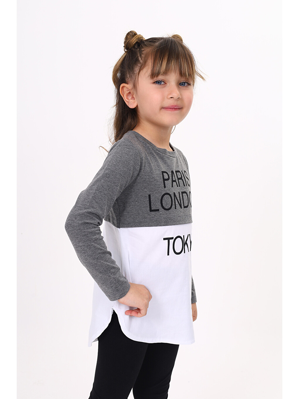 Antrasit Kız Çocuk Paris London Baskılı T-Shirt-3