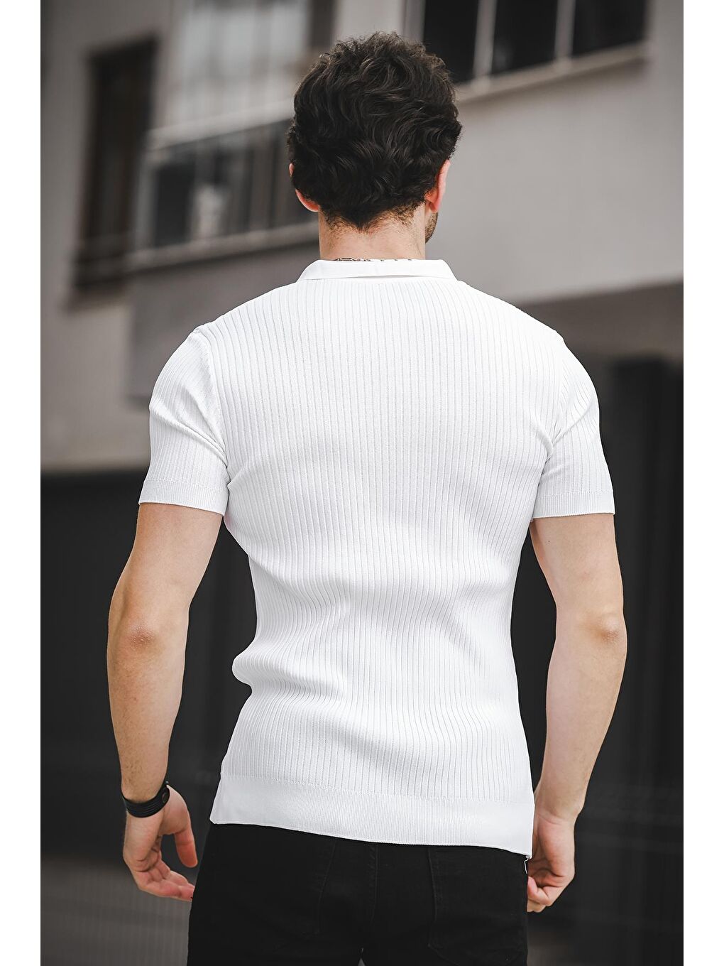 Beyaz Ht 340017 Polo Yaka Erkek Triko Tişört-2