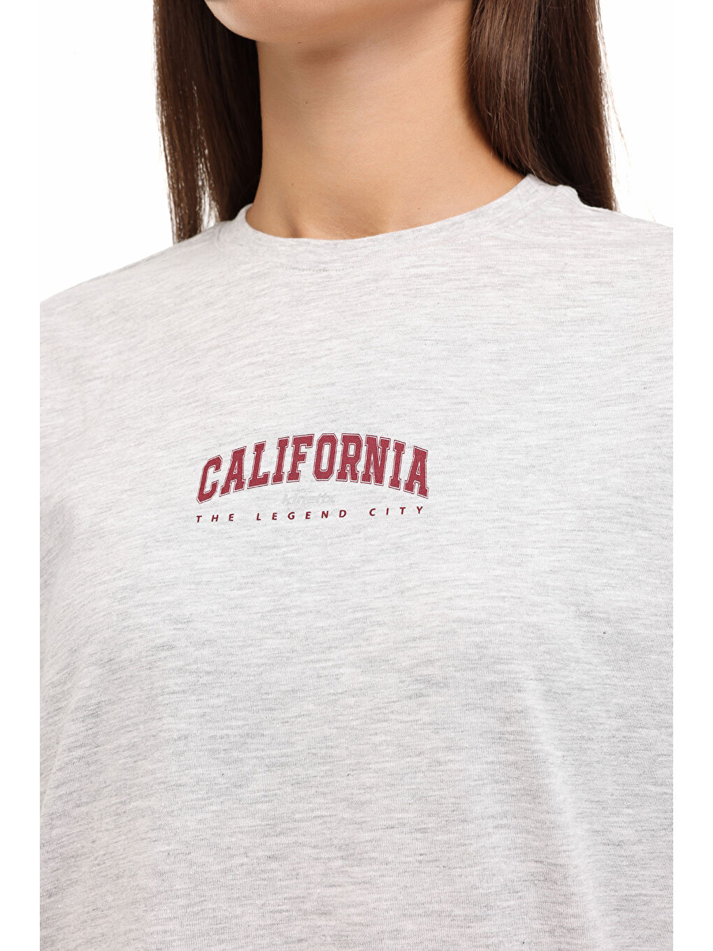 Gri WL 11BUD BTS-K16 5PR GRI MELANJ Kadın Kısa Kol T-Shirt-3