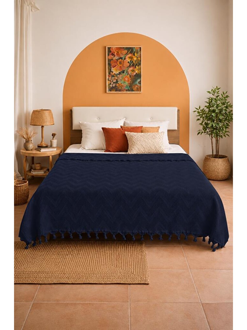 Elit Jakarlı Çift Kişilik Tek Pike 200x230 Cm Lacivert