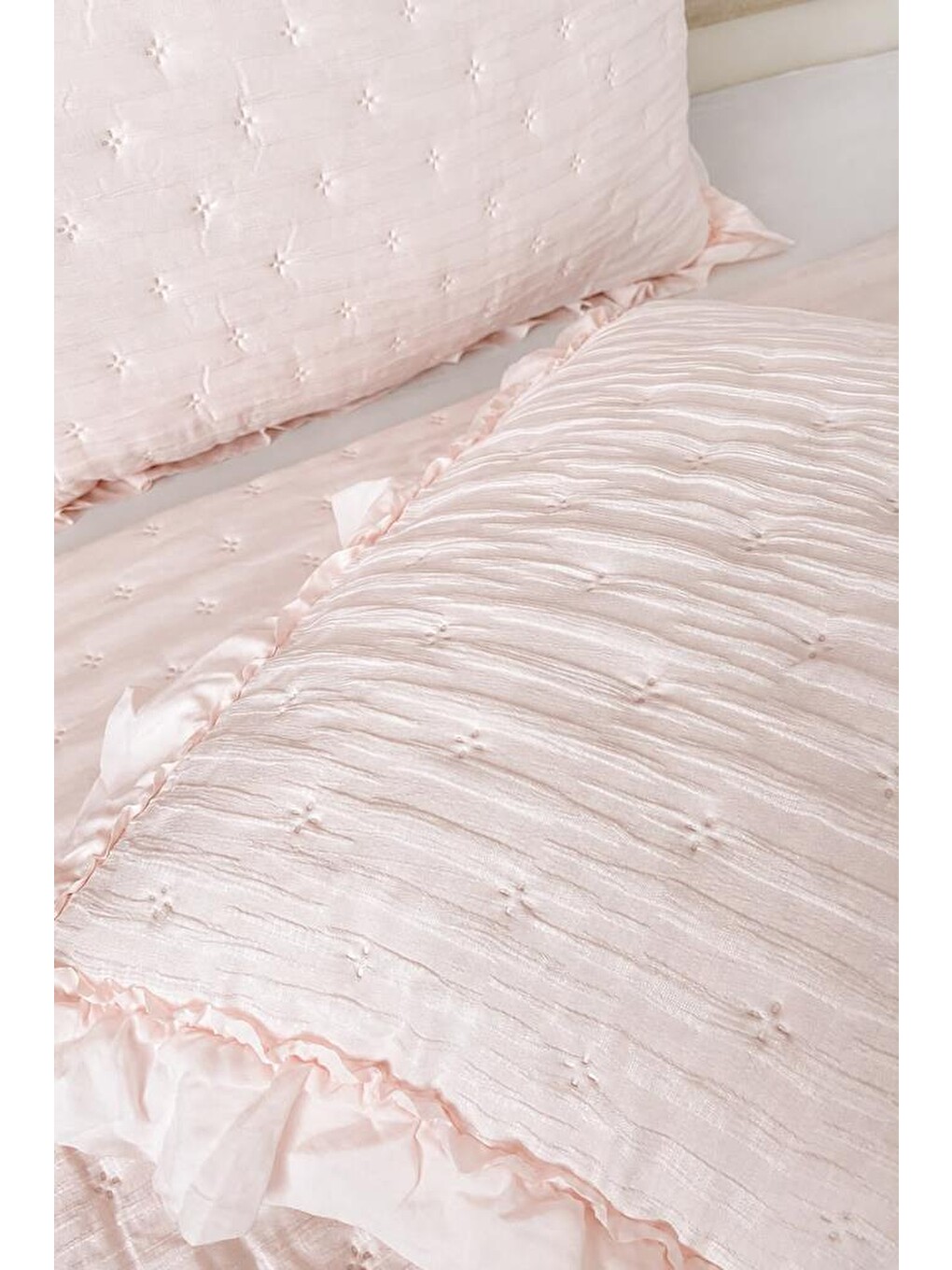 Pembe Maja Çift Taraflı Elyaf Dolgulu Çift Kişilik 240x260 Cm Yatak Örtüsü Pudra-2