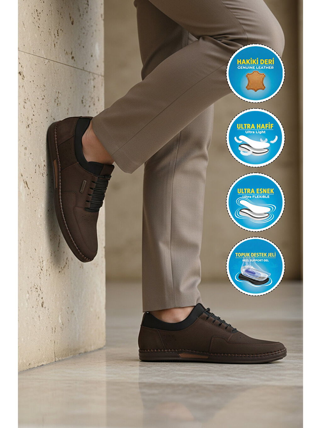 Kahverengi Kahve Nubuk Hakiki Deri Jel Taban Anatomik Erkek Casual Ayakkabı 418 M-2