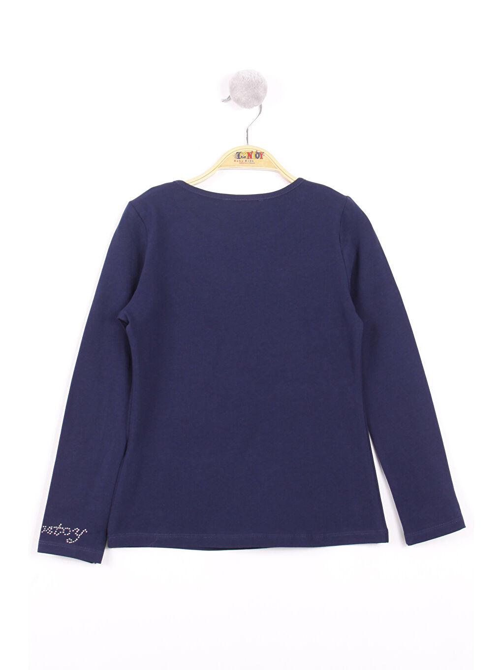 Lacivert Kız Çocuk Kolları Ve Yakası Taş İşlemeli Tişört-1