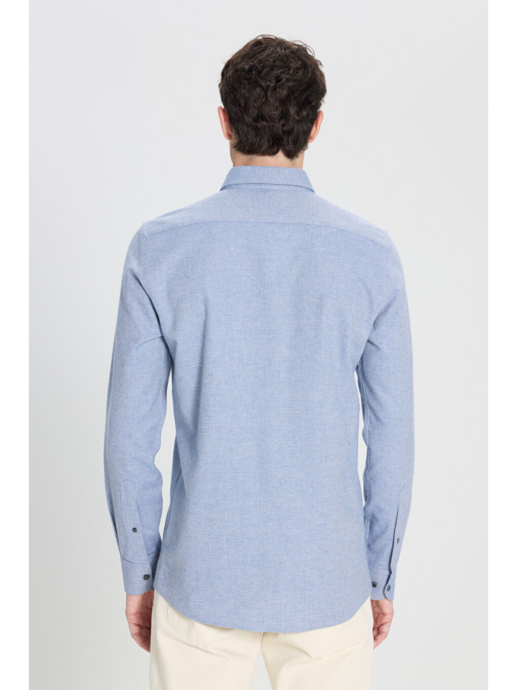 Erkek Mavi Slim Fit Dar Kesim Klasik Yaka Flanel Gömlek-5