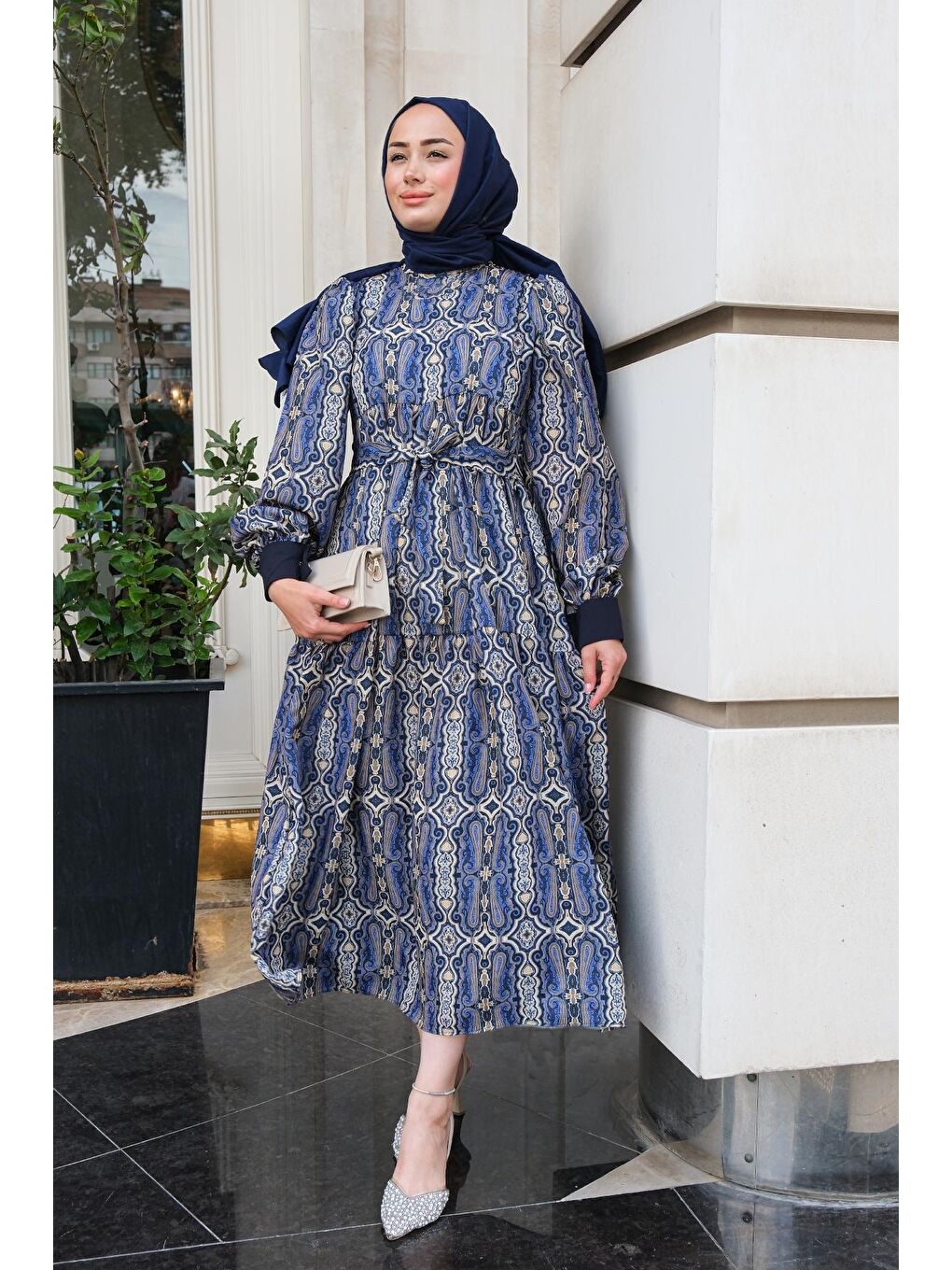 Karışık Desen Elbise Siyah-1