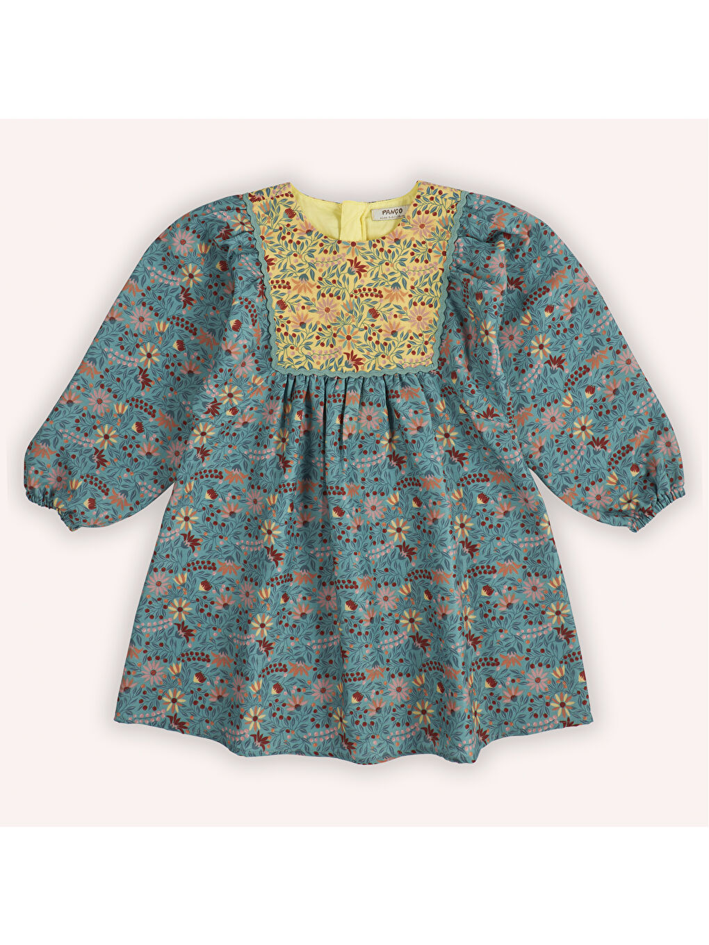 Yeşil Kız Çocuk Desenli Elbise-1