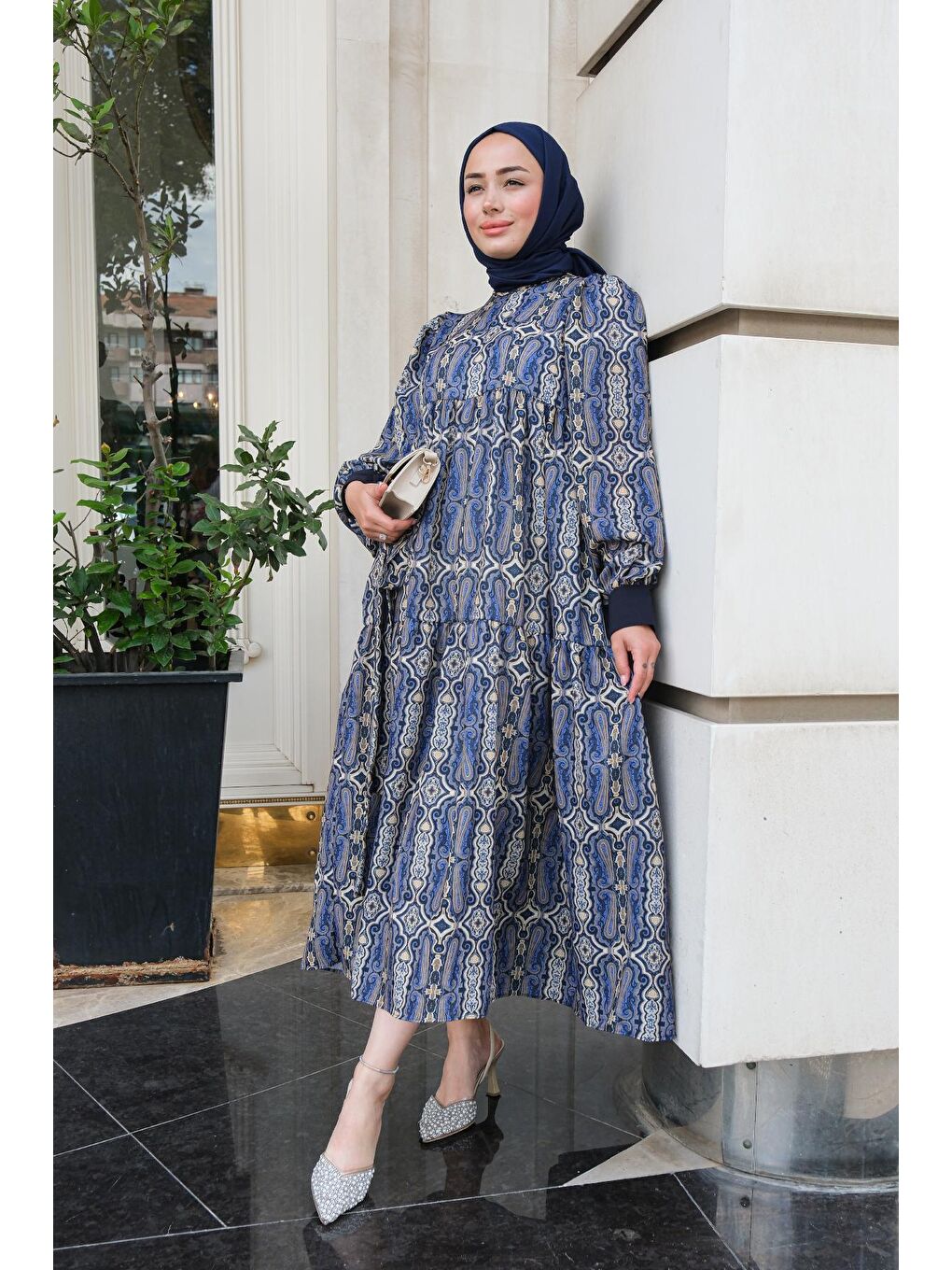 Karışık Desen Elbise Siyah-2