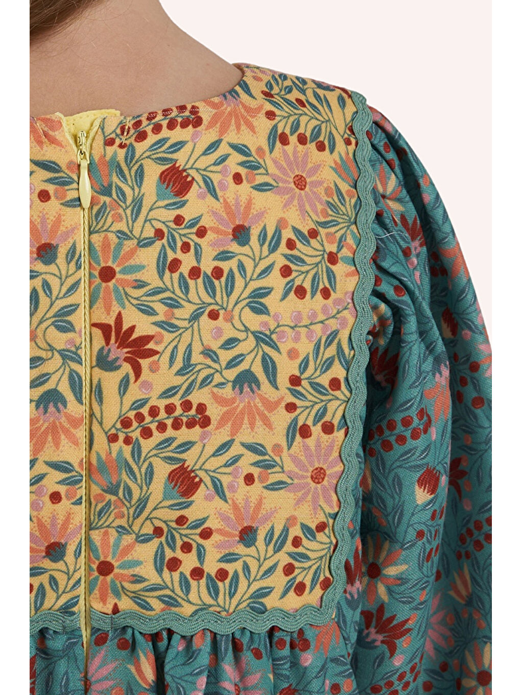 Yeşil Kız Çocuk Desenli Elbise-2