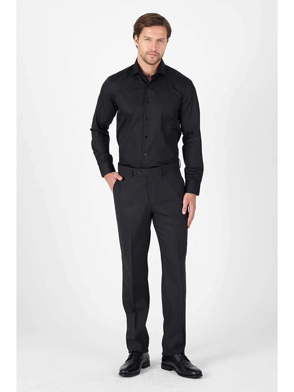 Antrasit Yan Cep Açık Paça Düz Comfort Fit Esnek Pantolon 1003250914-1