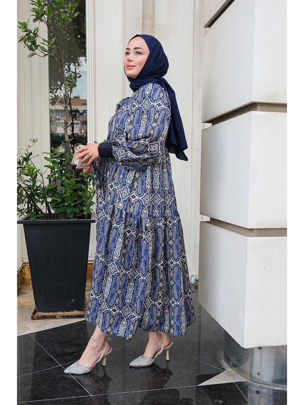 Karışık Desen Elbise Siyah-3