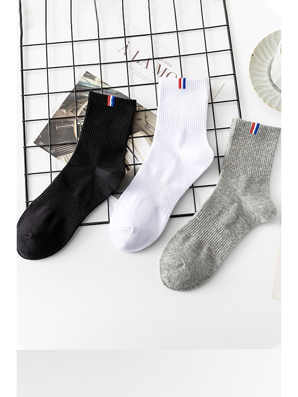 Karışık Unisex 6 Çift Lastik Desenli Uzun Çorap