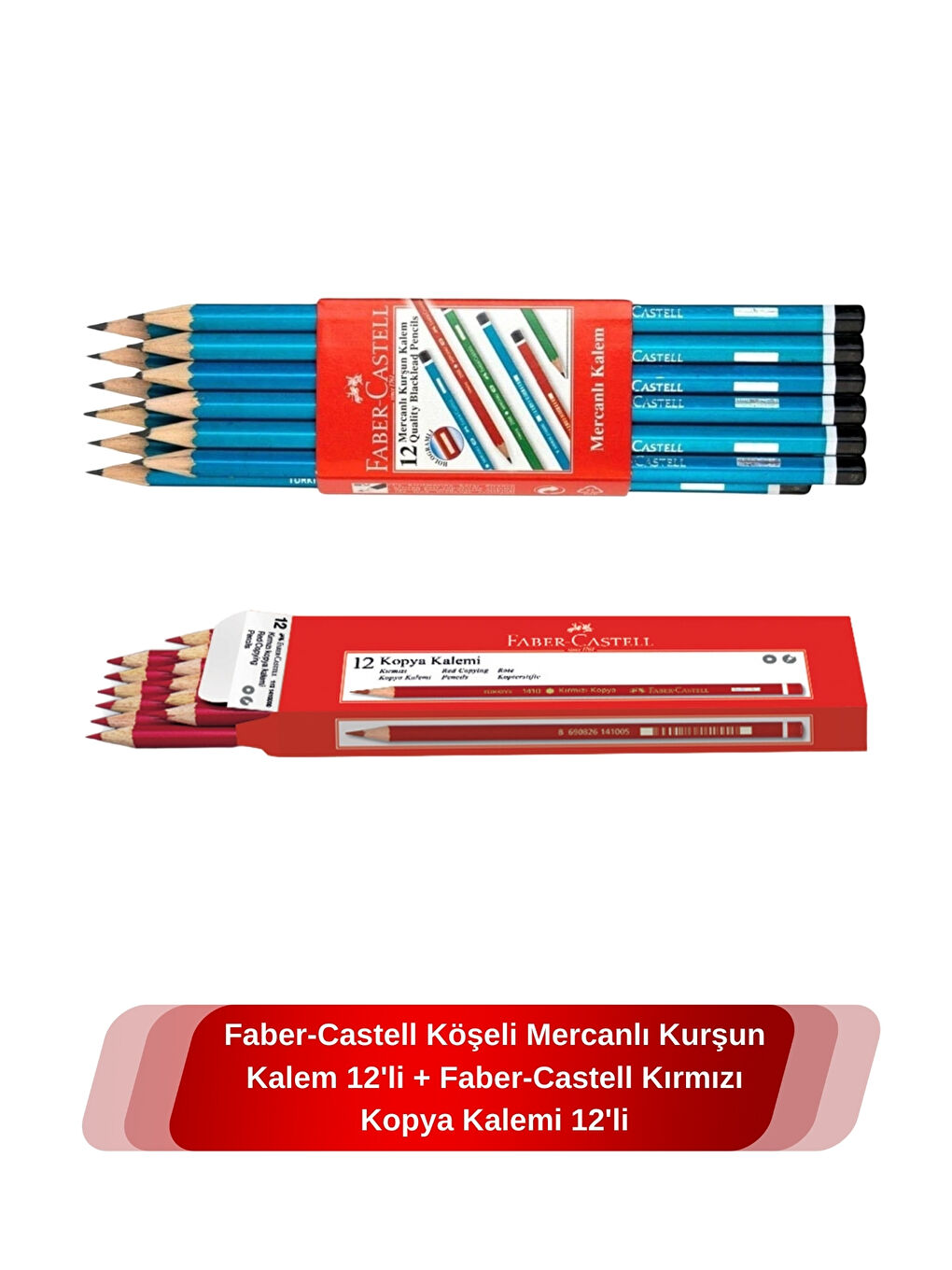 12'li Mercanlı Kurşun Kalem& 12'li Kırmızı Kopya Kalemi 2'li Kalem Seti