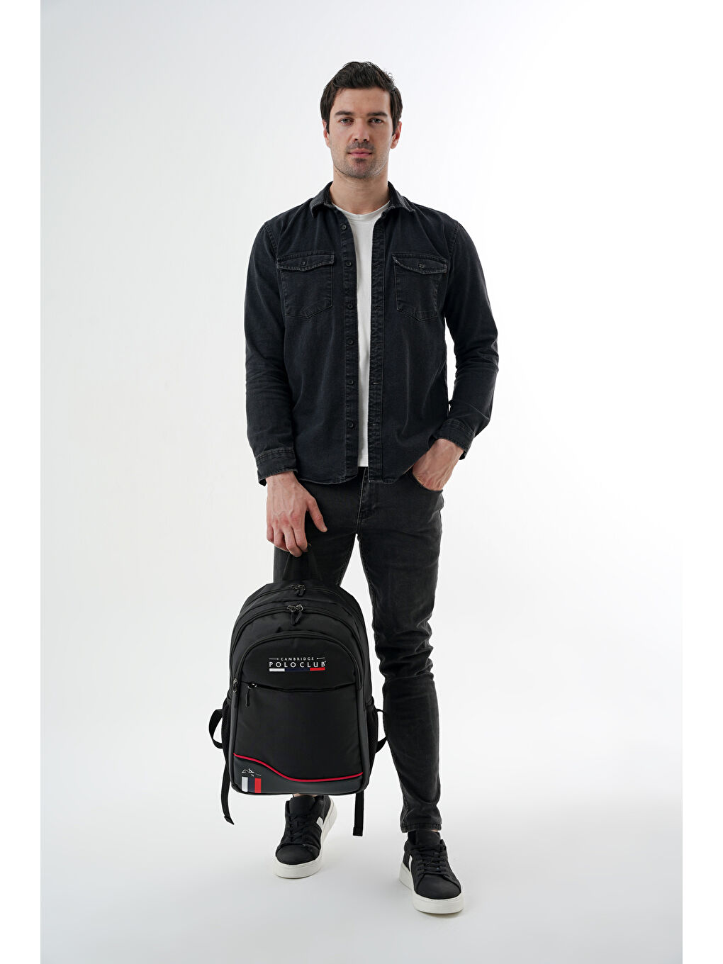 Siyah Unisex Çok Gözlü Sırt Çantası-1