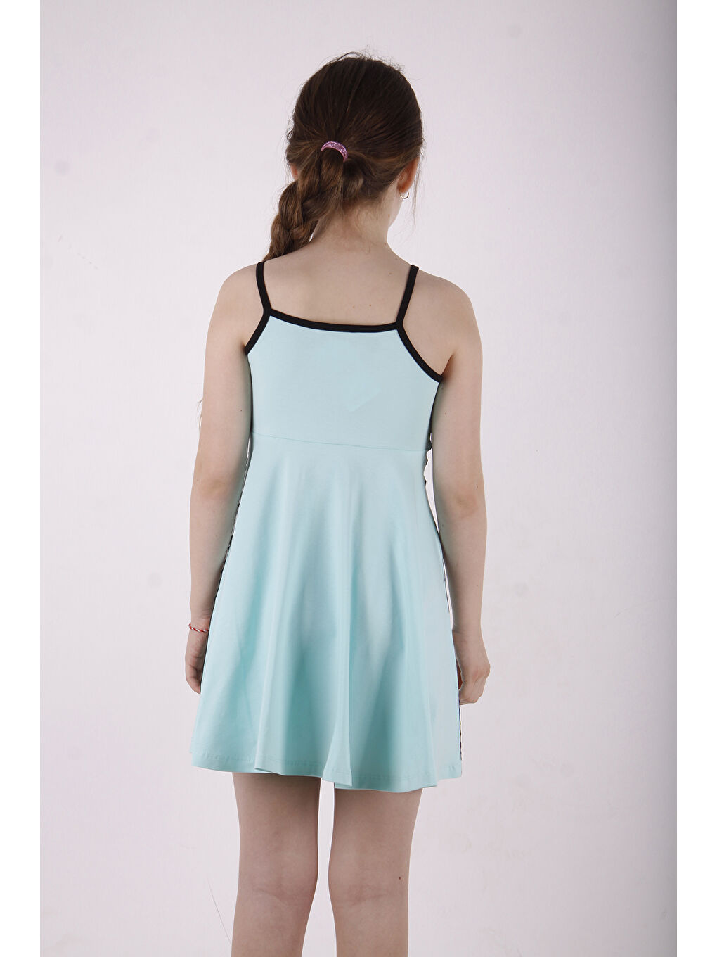 Turkuaz Kız Çocuk Nice Şeritli Elbise-5