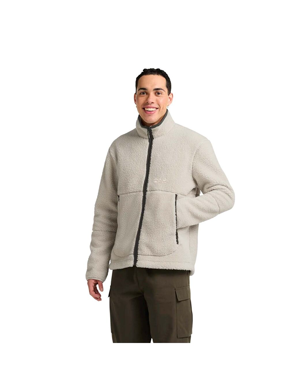 Ekru Stone Lite Outdoor Erkek Pelüş Fermuarlı Sweatshirt