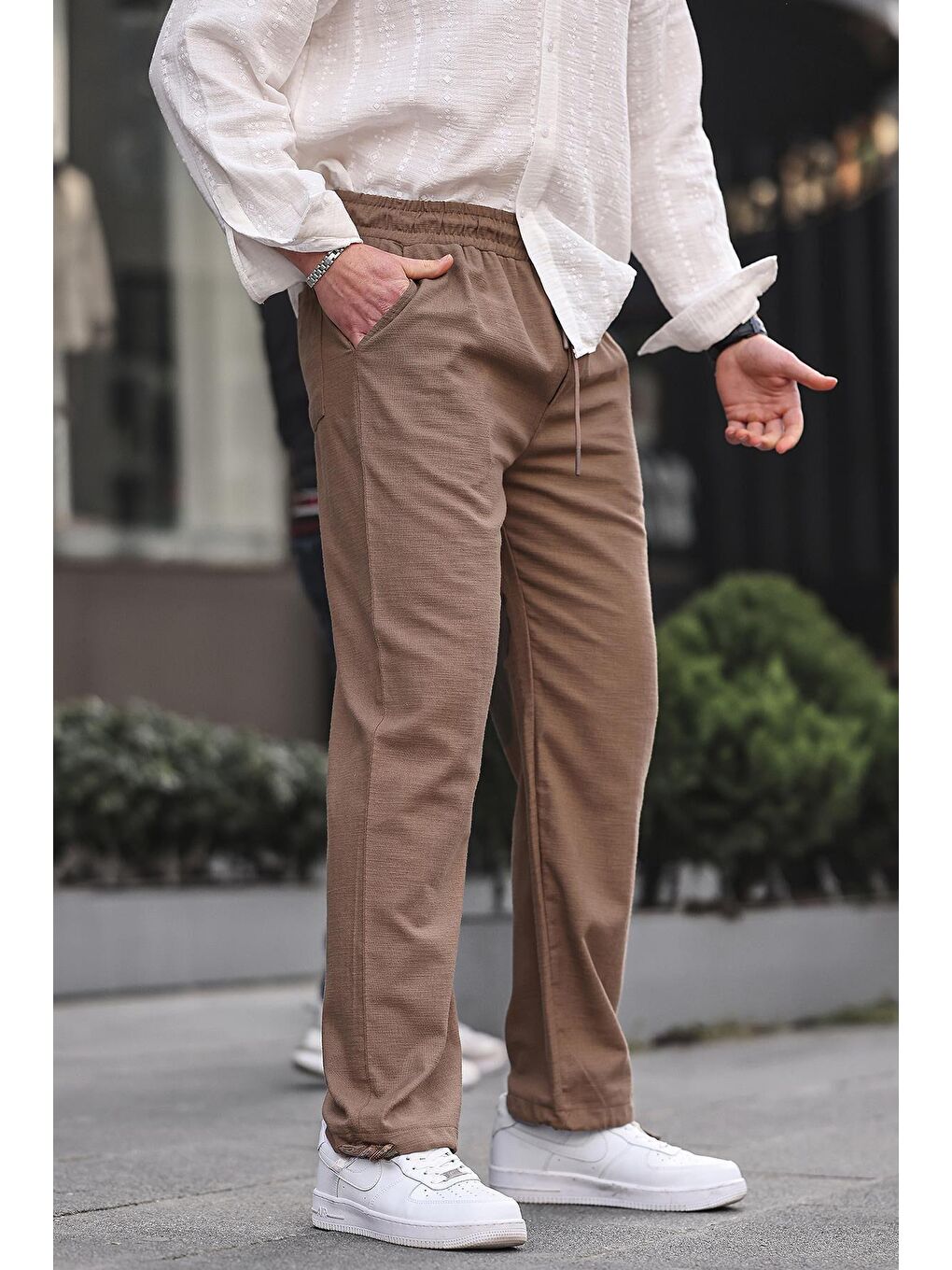Paça Detaylı Rahat Kesim Erkek Kahverengi %100 Pamuk Pantolon 6532