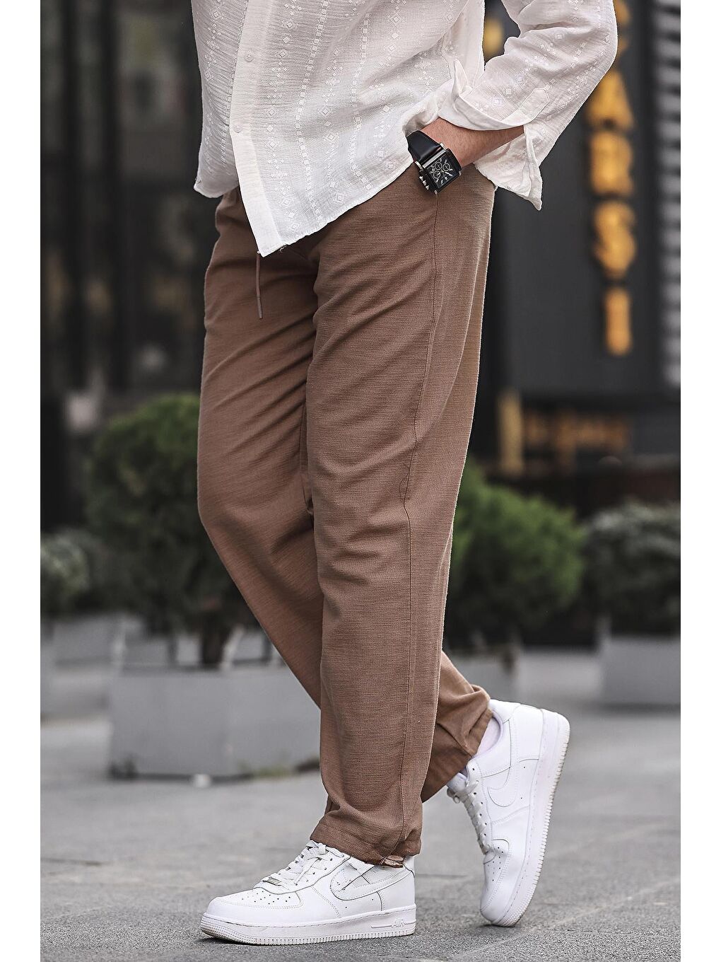 Paça Detaylı Rahat Kesim Erkek Kahverengi %100 Pamuk Pantolon 6532-1