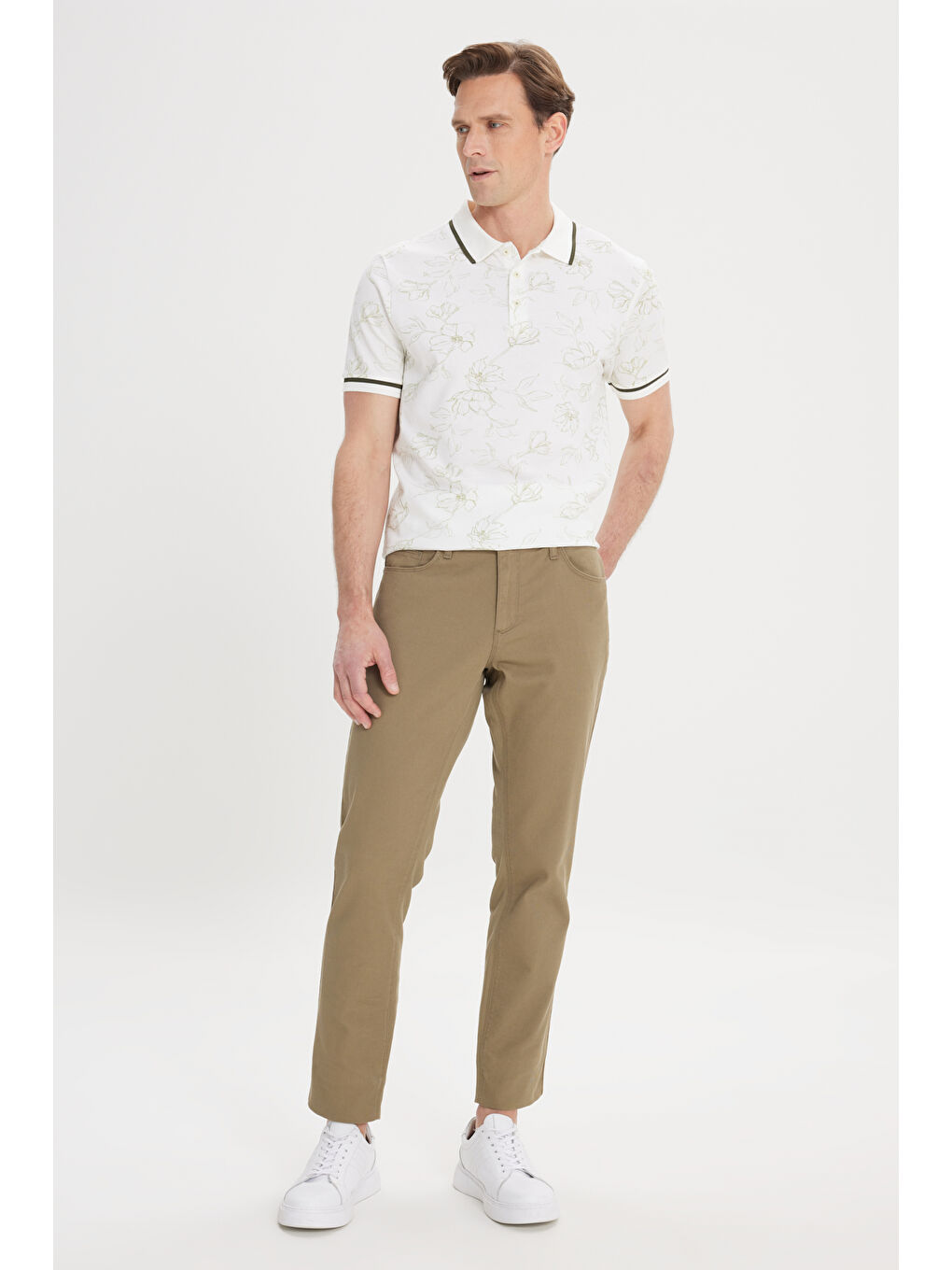 Erkek Yeşil Slim Fit Dar Kesim 5 Cep Armürlü Esnek Pantolon-1