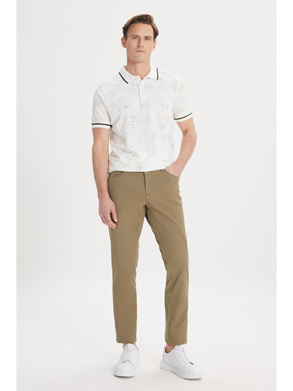 Erkek Yeşil Slim Fit Dar Kesim 5 Cep Armürlü Esnek Pantolon-3