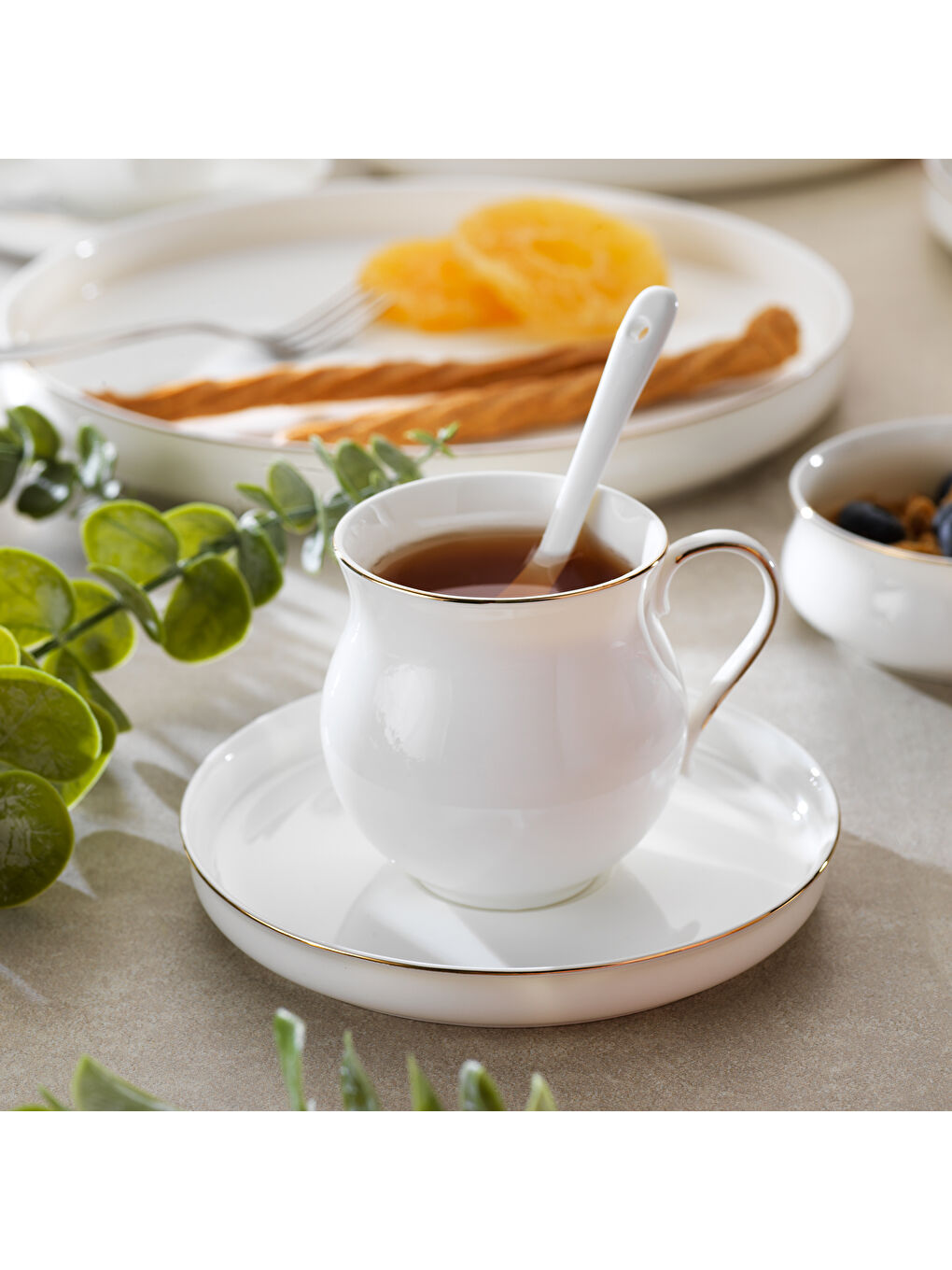 Beyaz Superfine Bone Lumiere Kahvaltı Takımı 32 Parça-Gold-2