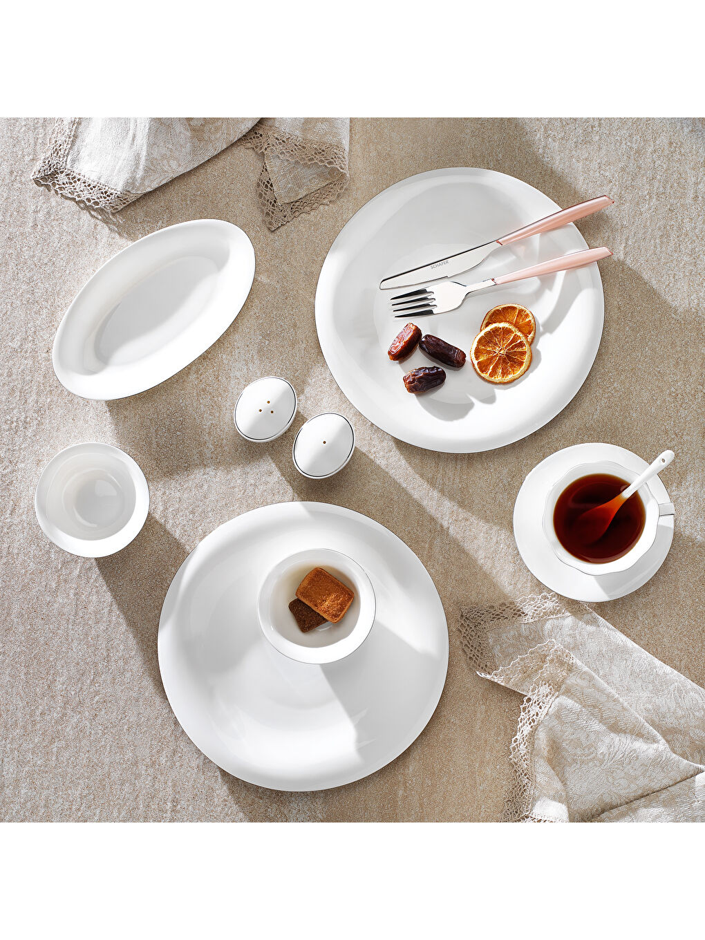 Beyaz Superfine Bone Elixir Kahvaltı Takımı 32 Parça-Platin