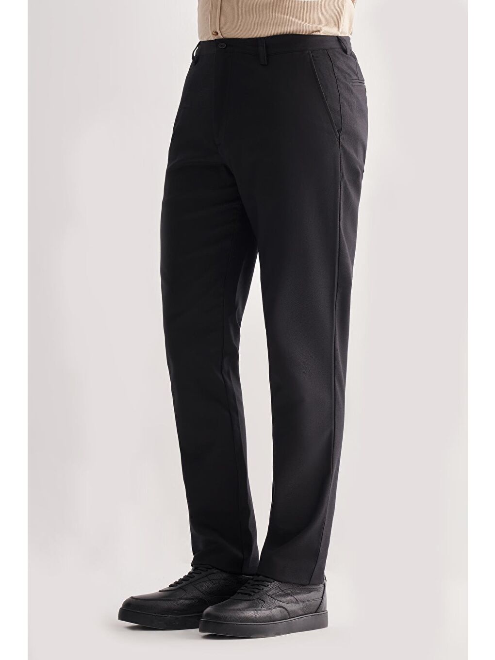 Siyah Yan Cep Düz Paça Pamuklu Comfort Fit Chino Casual Pantolon 1003255166-2