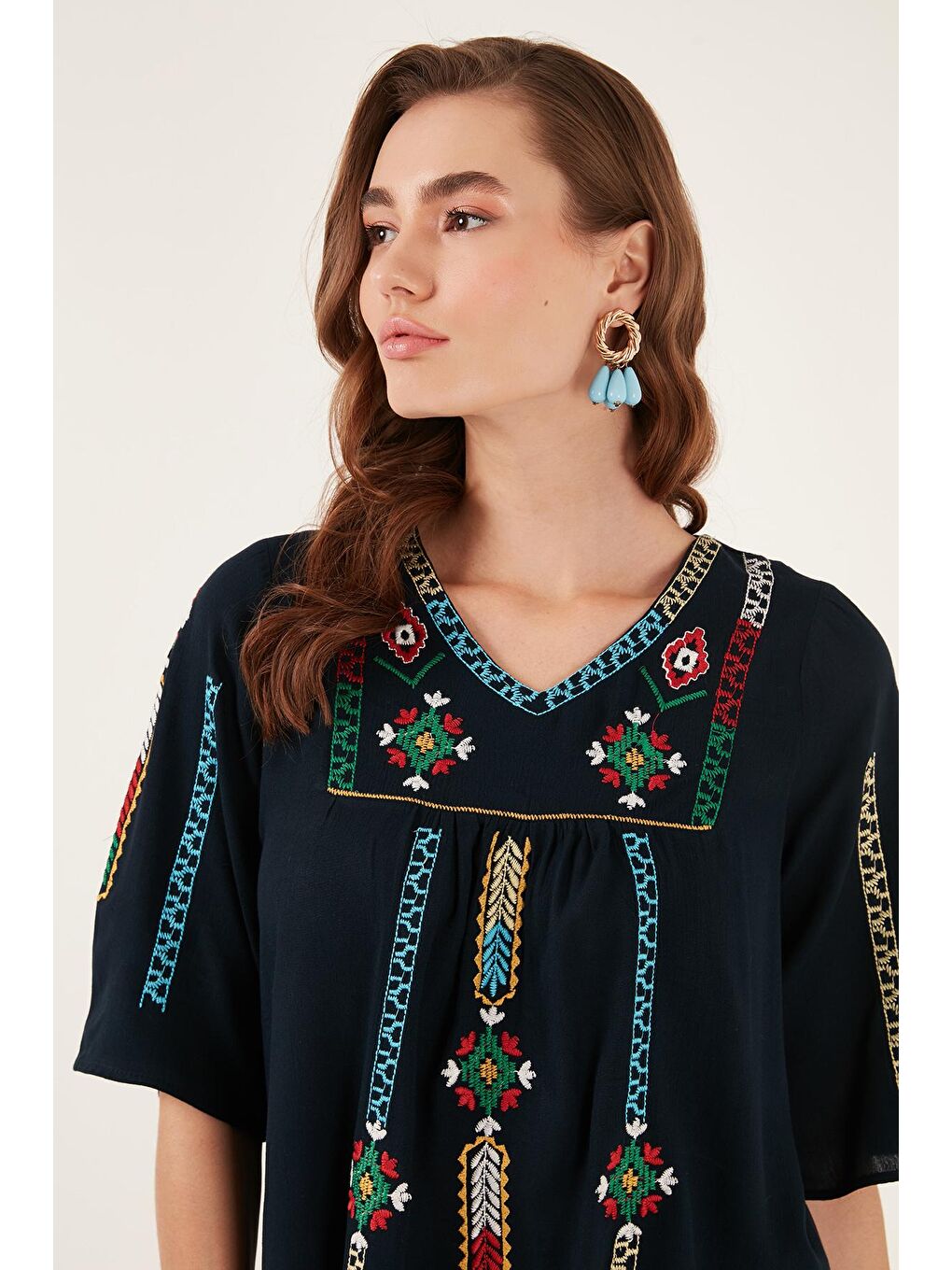 Lela Lacivert Pamuklu Regular Fit Nakış İşlemeli Bluz 611Bz0247 - 3