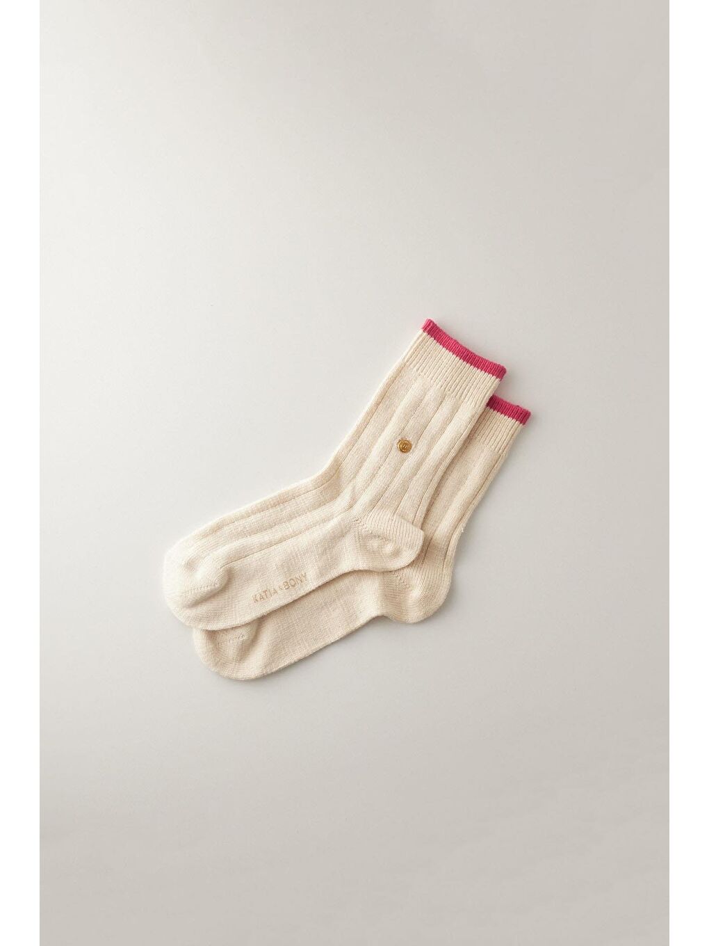 Kadın Renkli Şeritli Pamuk Soket Çorap Ekru-Pembe