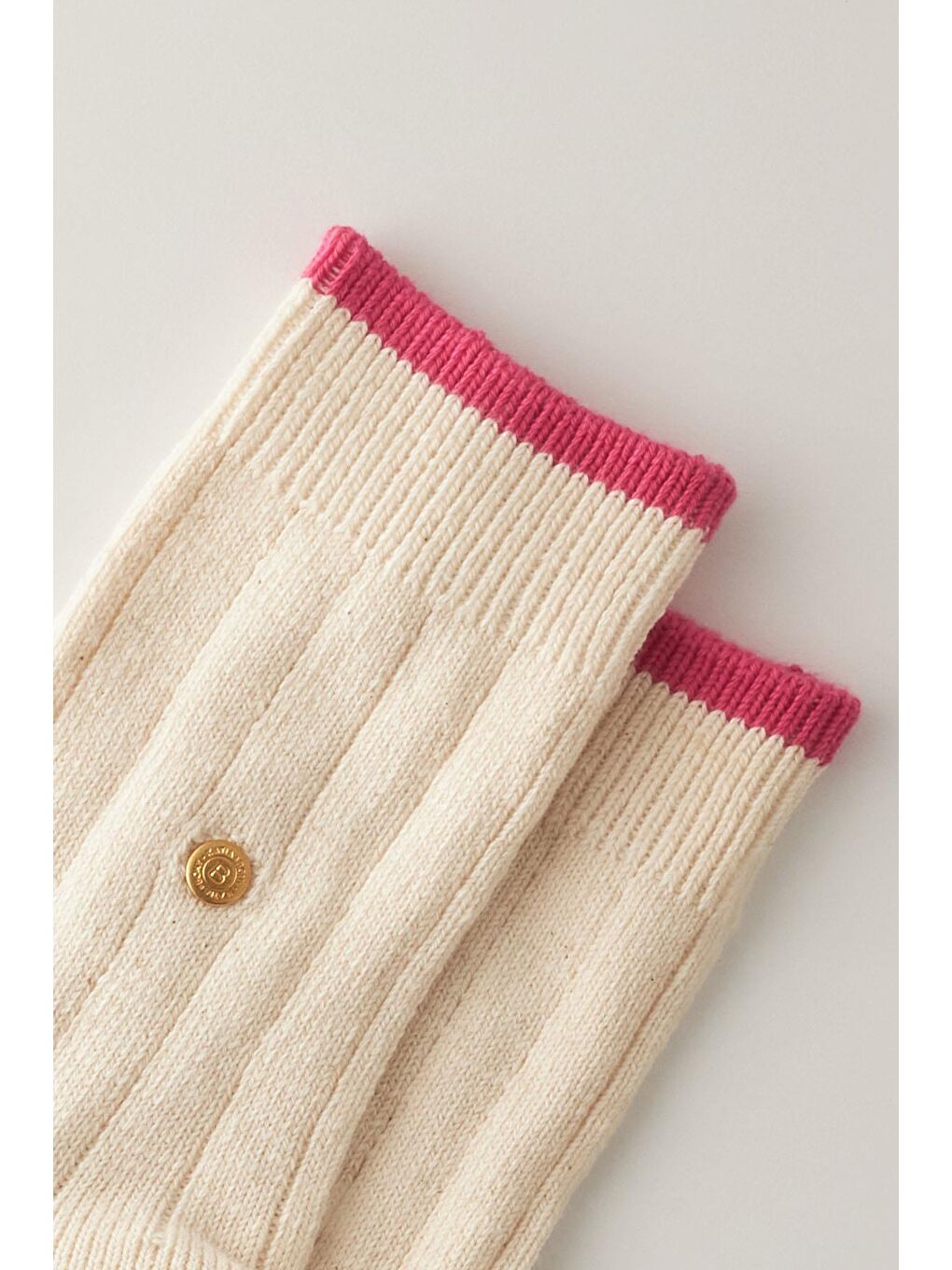 Kadın Renkli Şeritli Pamuk Soket Çorap Ekru-Pembe-1