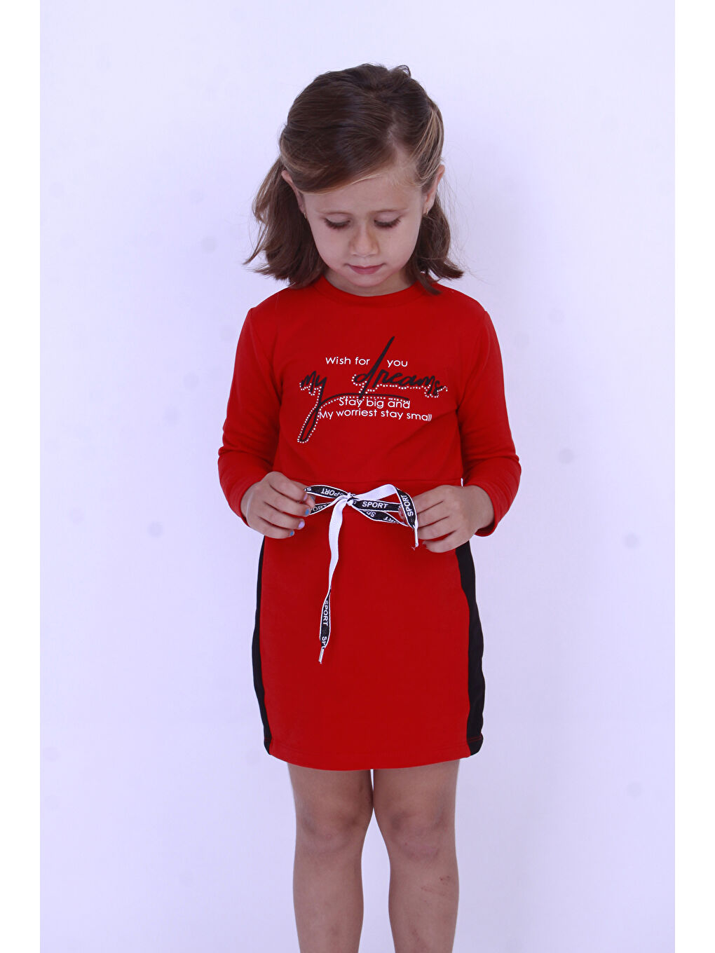 Kırmızı Kız Çocuk My Dreams Baskılı Elbise-2