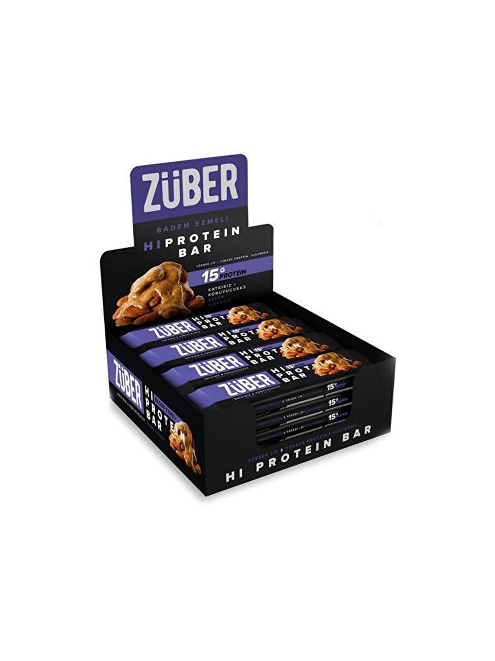 Züber Renksiz Badem Ezmeli Yüksek Protein Bar 12 X 45 gr