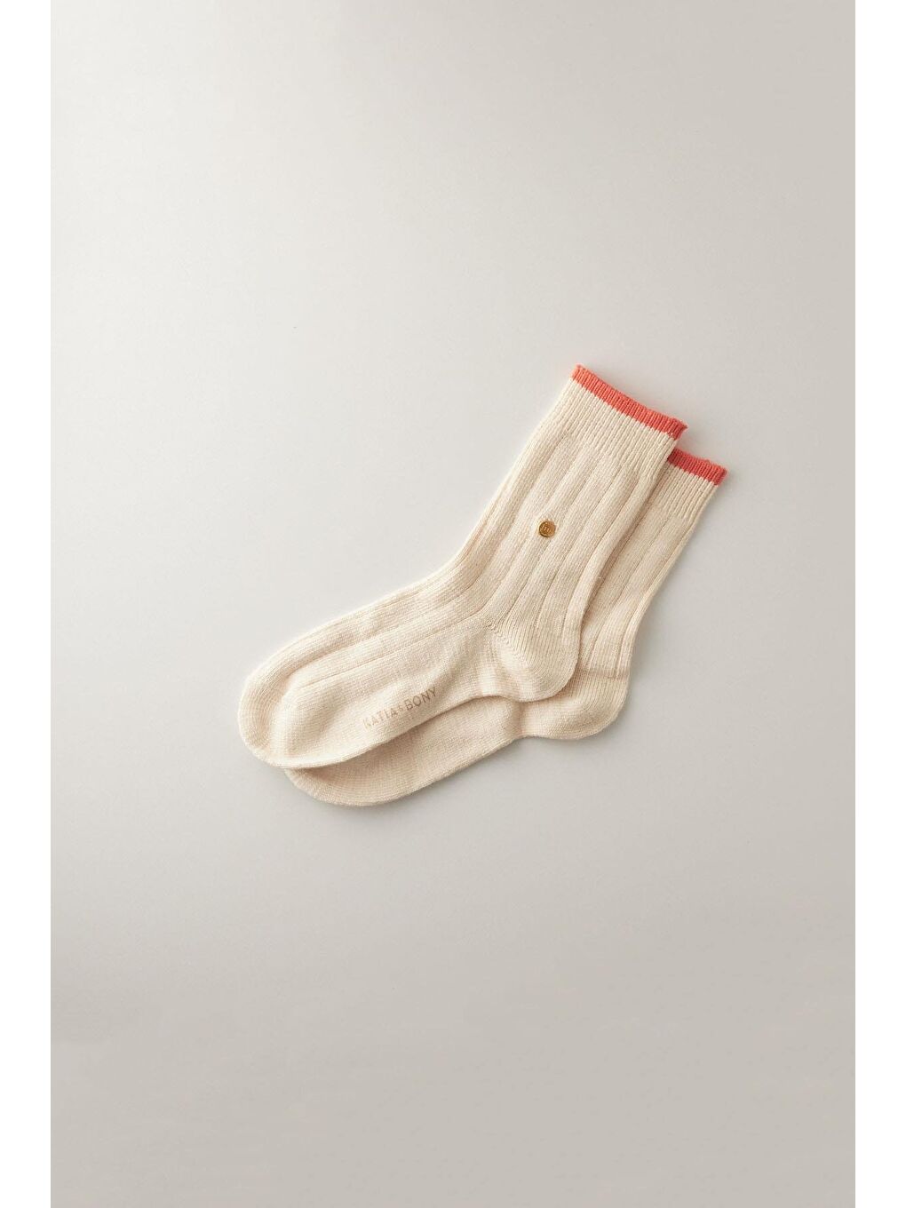 Lila Kadın Renkli Şeritli Pamuk Soket Çorap Ekru-Mercan