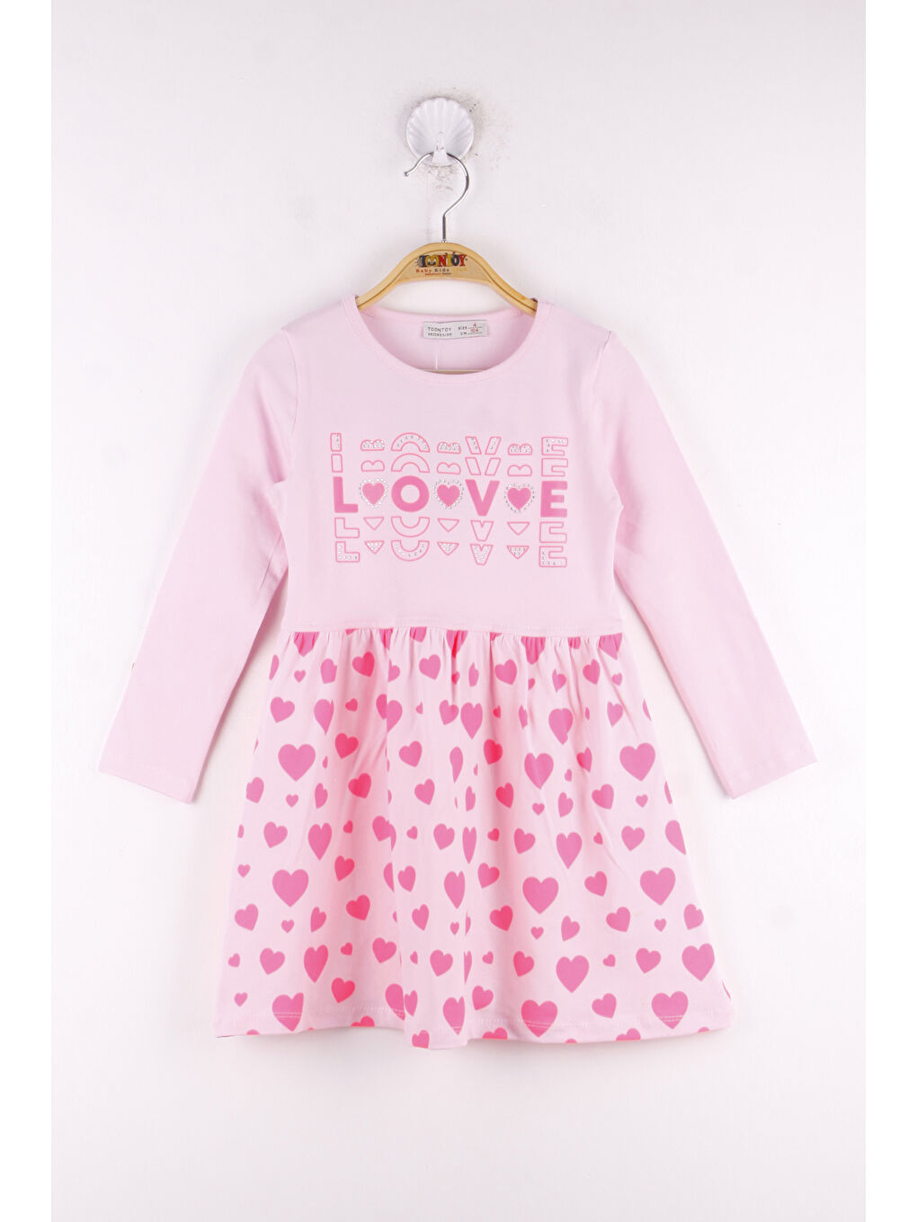 Pembe Kız Çocuk Love Baskılı Elbise