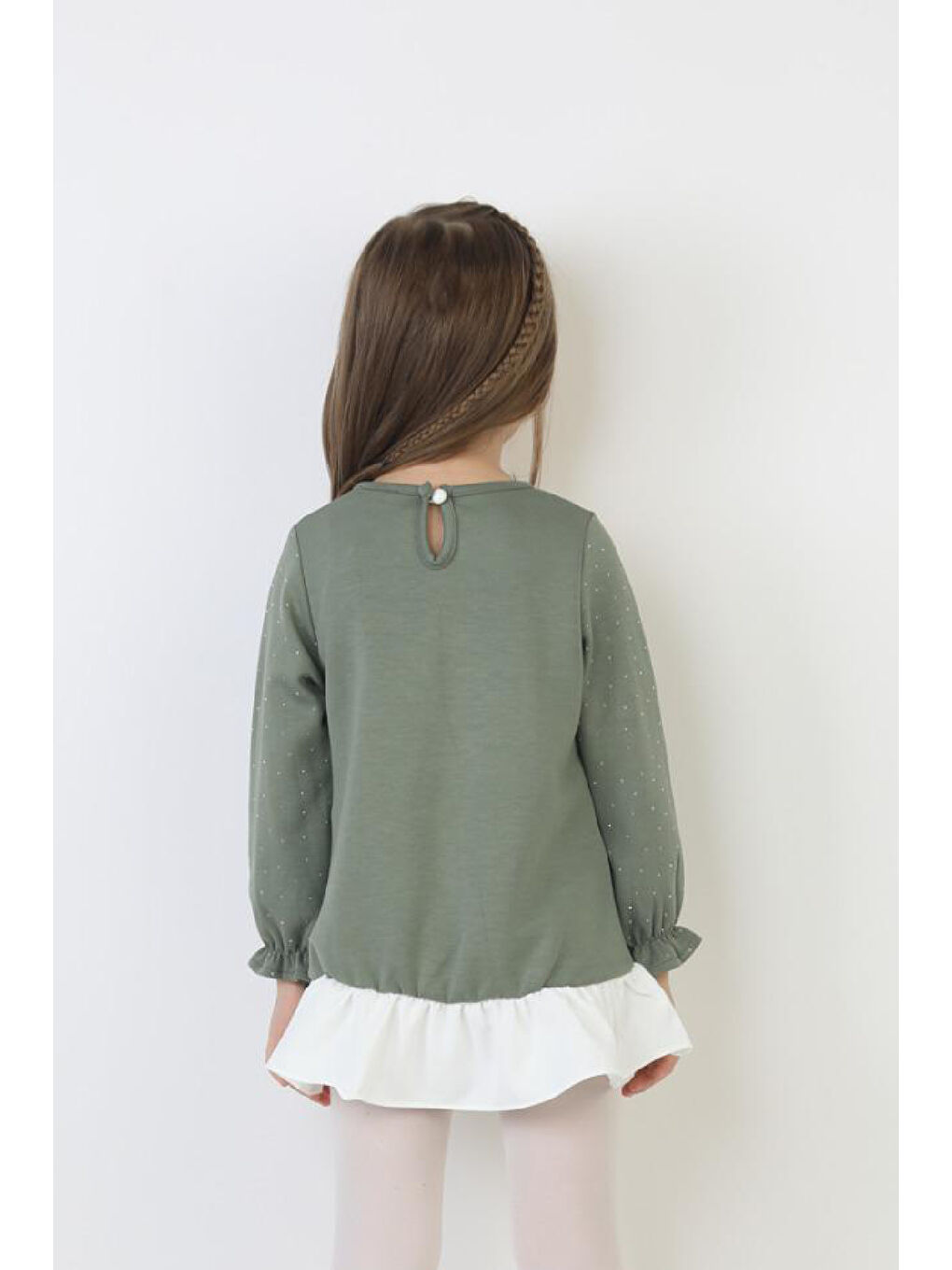 Yeşil Kız Çocuk Tunik Tarz Elbise Taş Süslemeli ve Fiyonklu 4-9 Yaş 12510-3