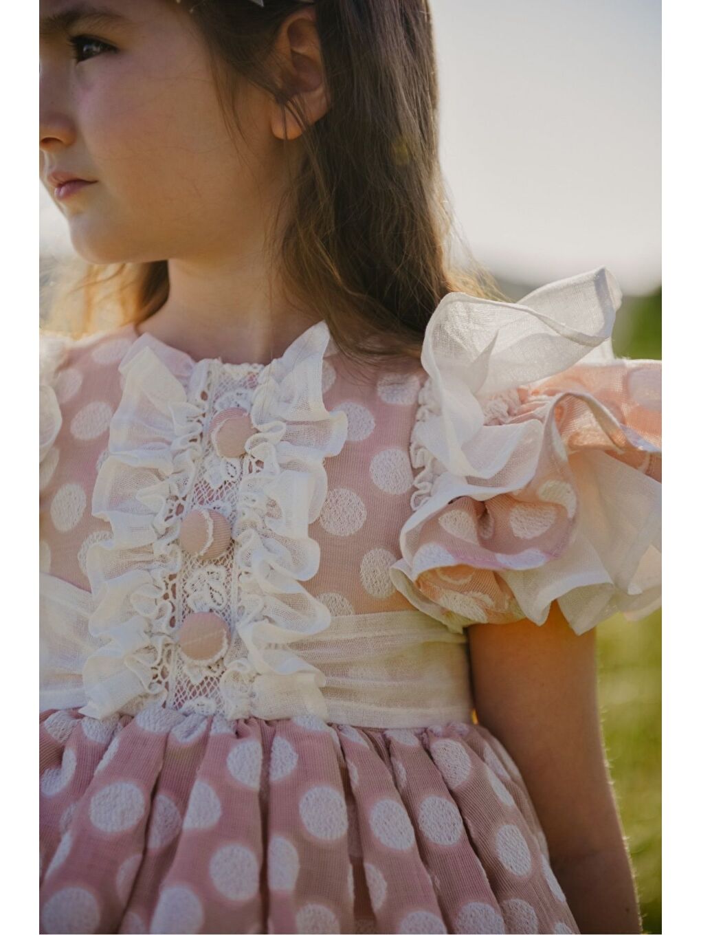 Pembe Puantiyeli Taç Aksesuarlı Kız Çocuk Elbise-4