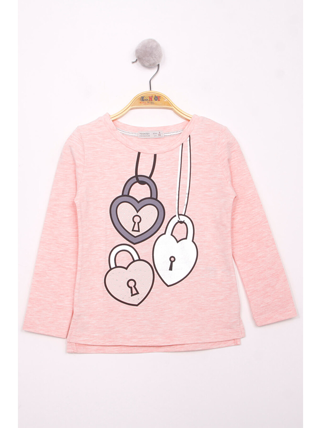 Pembe Kız Çocuk Kalp Baskılı T-shirt