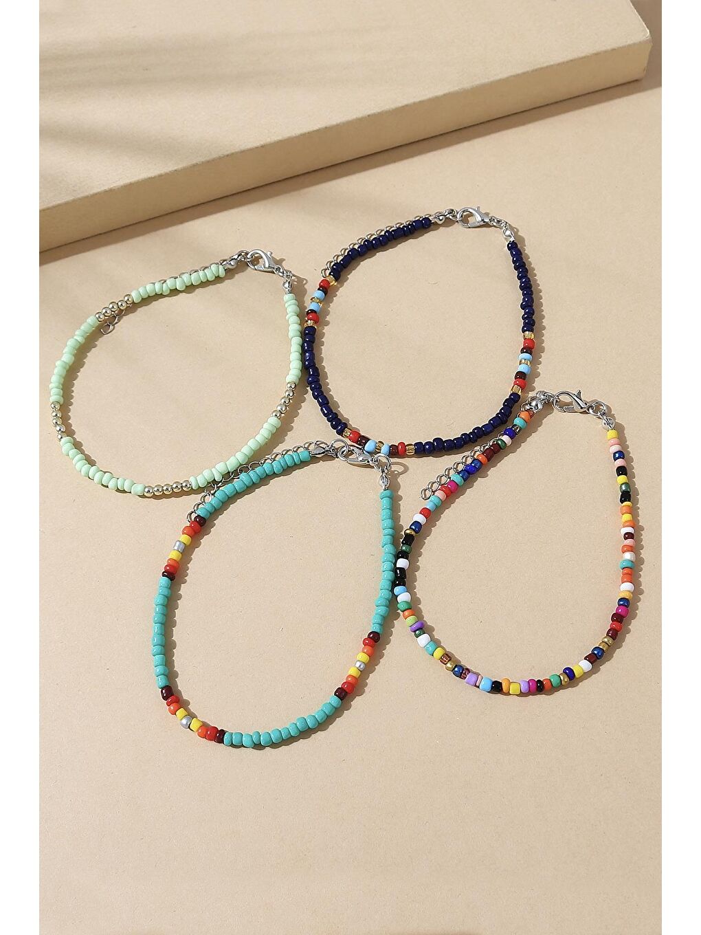 Karışık 4'lü Renkli Boncuk Cipsino Halhal Seti-1