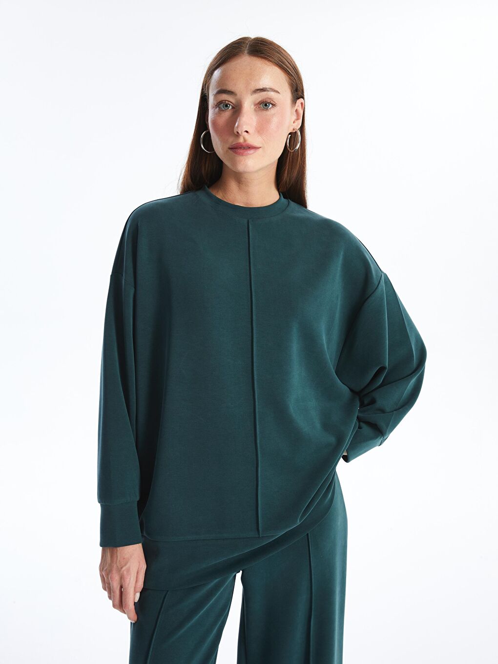 Dexia Yeşil Aversa - Modal  Kumaş Oversize Uzun Kollu Sweatshirt - Yeşil - 1