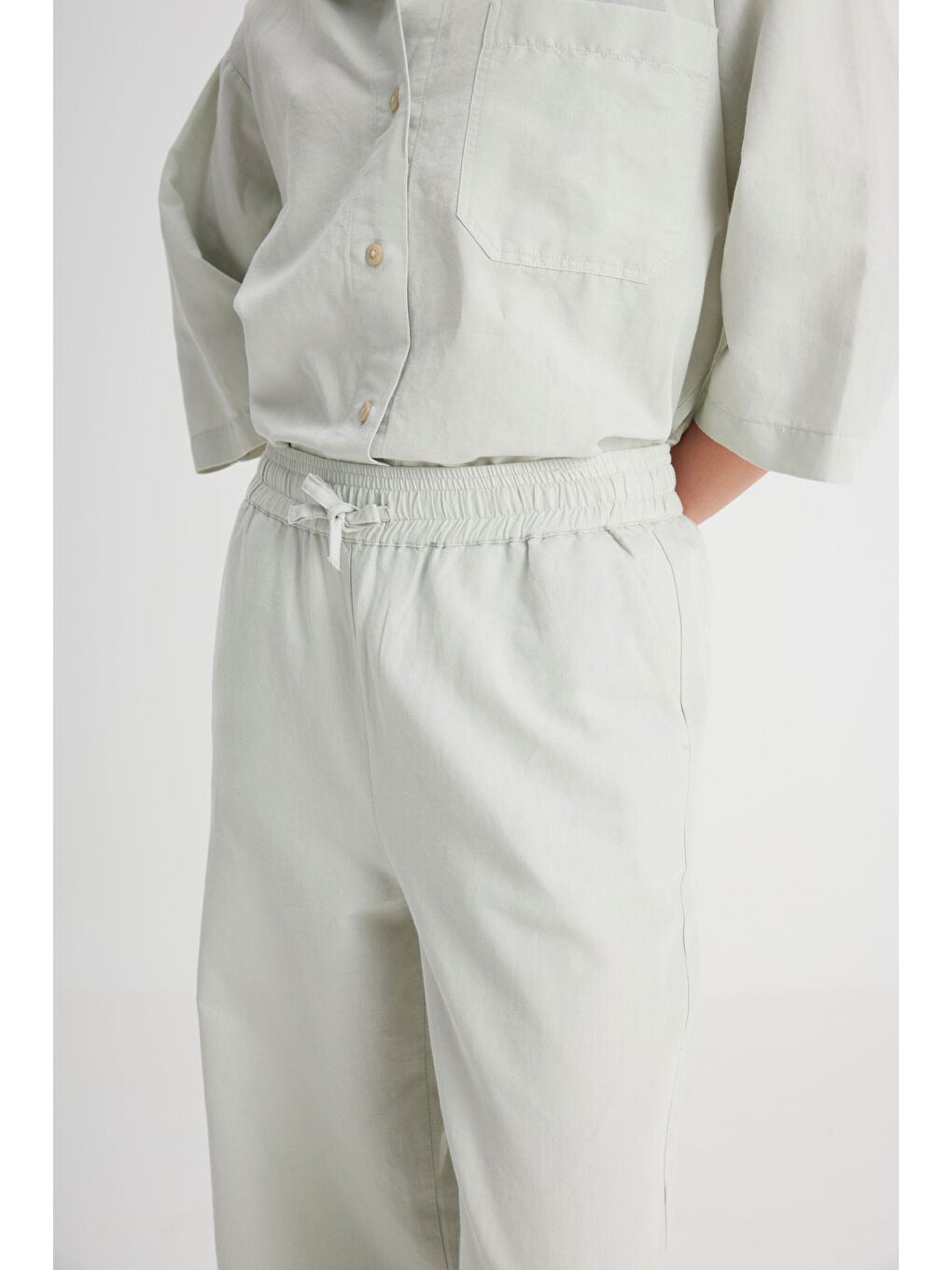 Loose Fit Geniş Kesim Normal Bel Geniş Paça Mint Yeşili Pantolon-3