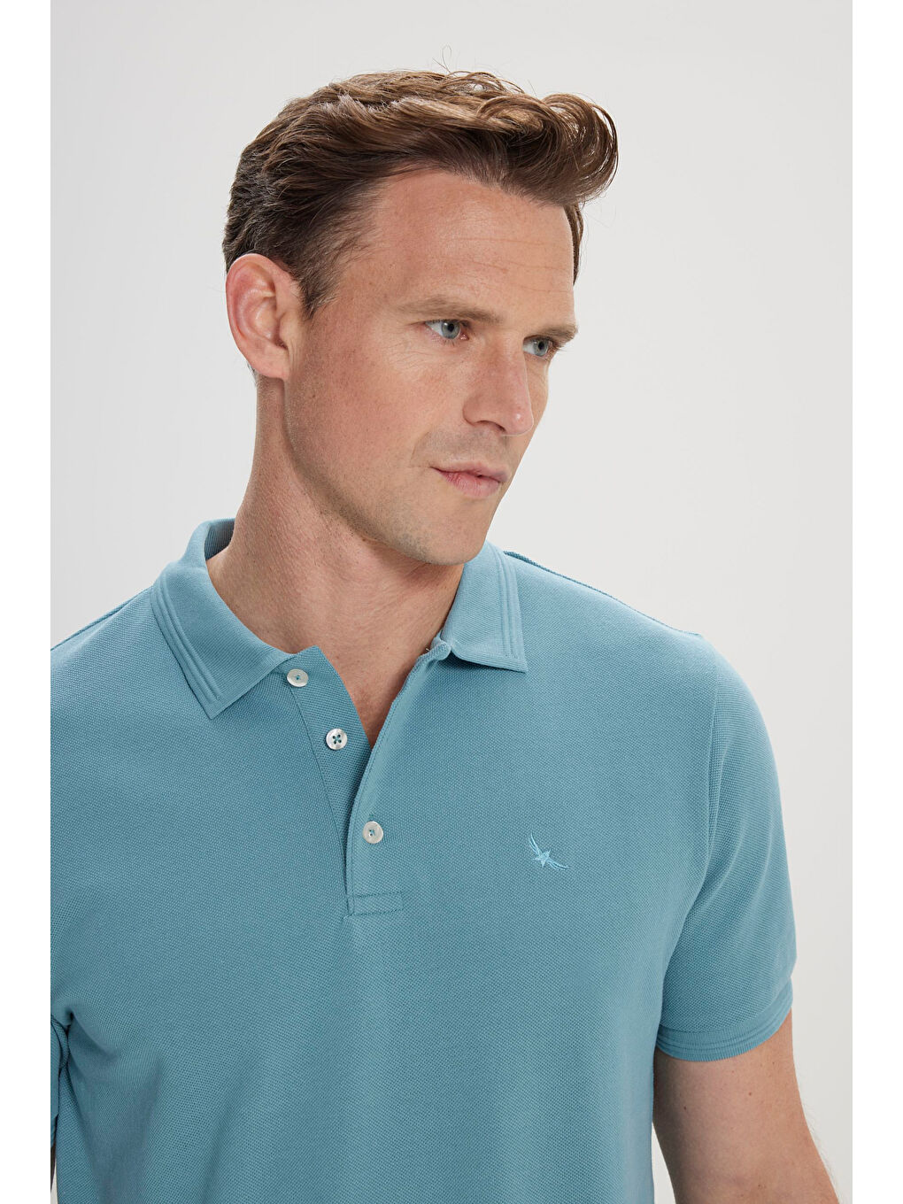 Erkek Petrol Slim Fit Dar Kesim Polo Yaka %100 Pamuk Kısa Kollu Tişört-3
