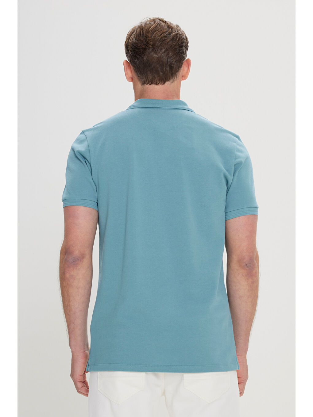 Erkek Petrol Slim Fit Dar Kesim Polo Yaka %100 Pamuk Kısa Kollu Tişört-4