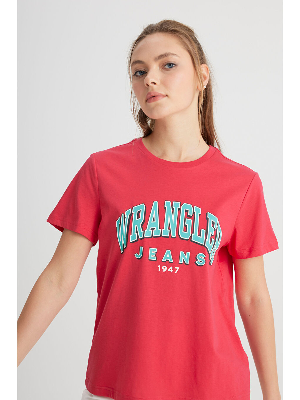 Regular Fit Normal Kesim Bisiklet Yaka %100 Pamuk Pembe Tişört-1