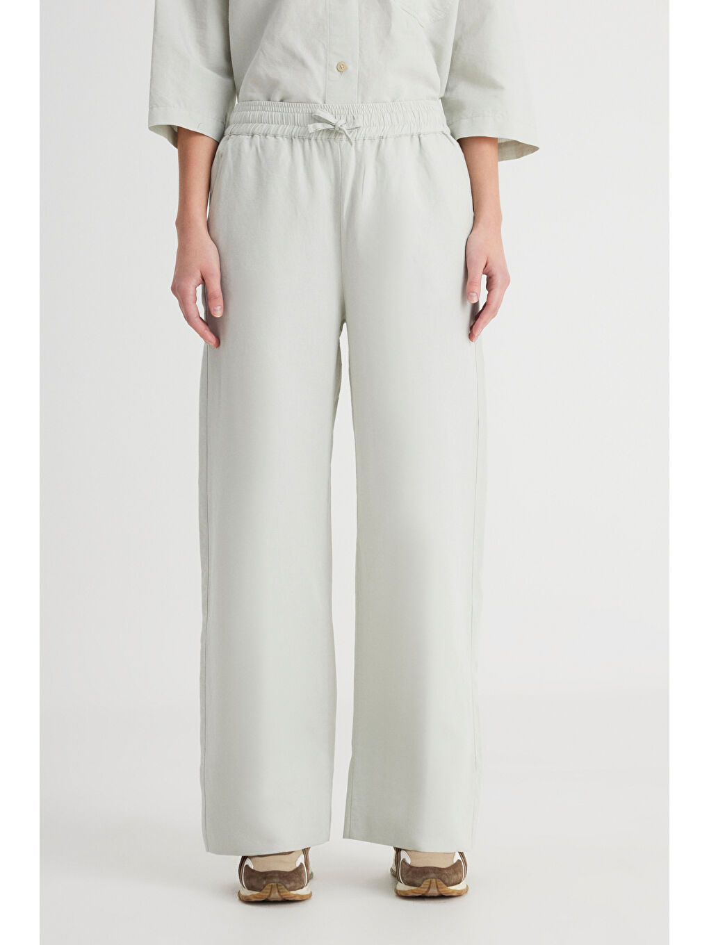 Loose Fit Geniş Kesim Normal Bel Geniş Paça Mint Yeşili Pantolon-4