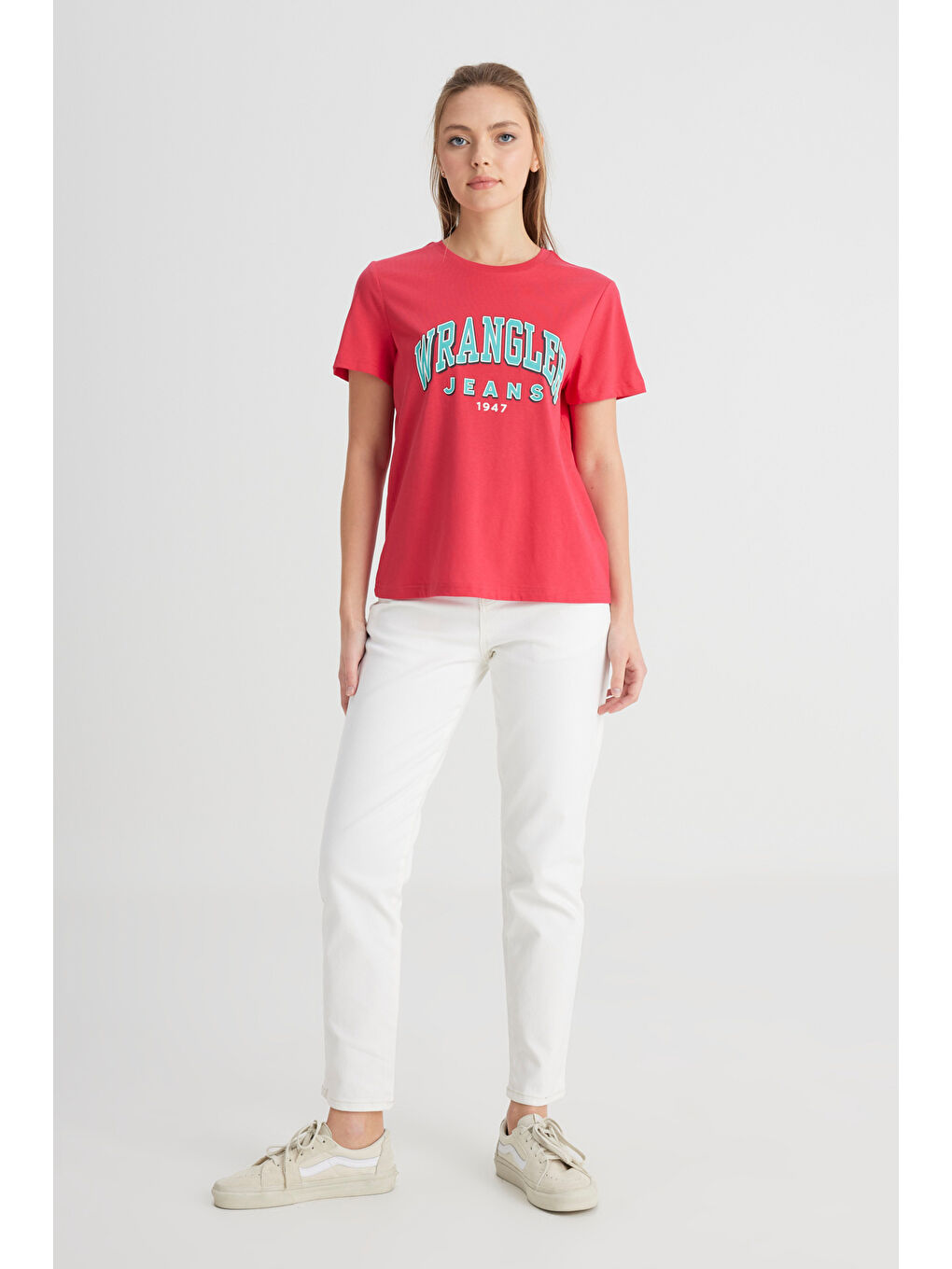 Regular Fit Normal Kesim Bisiklet Yaka %100 Pamuk Pembe Tişört-2