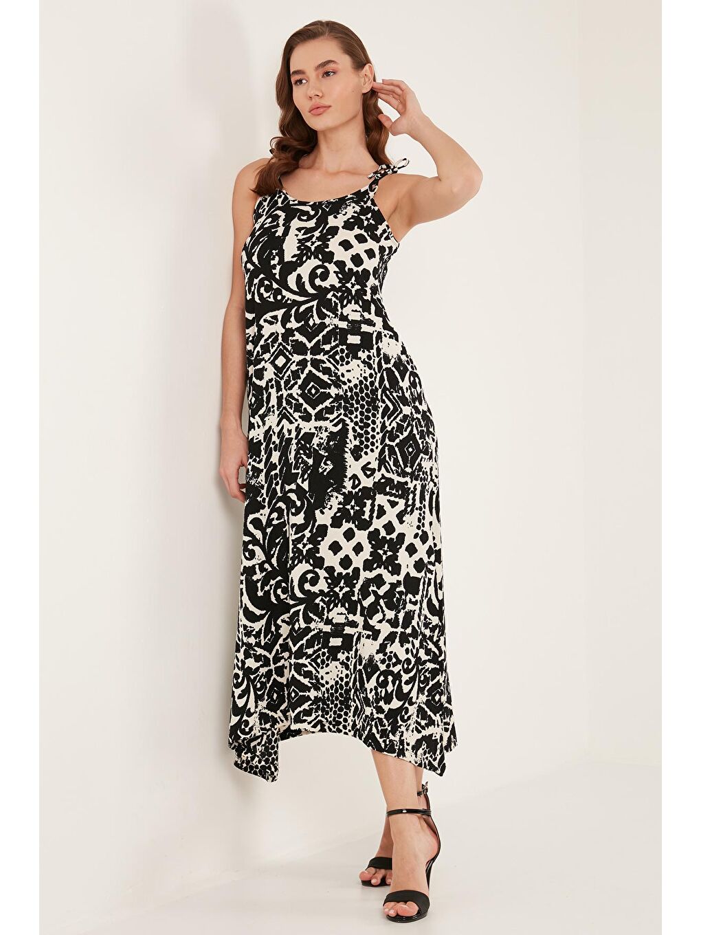 Siyah Regular Fit İp Askılı Uzun Kadın Elbise 5865732-1