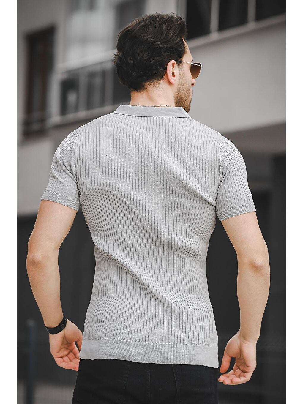 Gri Ht 340017 Polo Yaka Erkek Triko Tişört-3