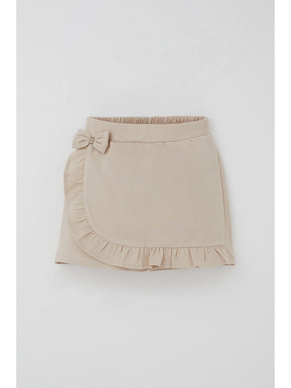 Kız Çocuk Şort Etek Fiyonk Aksesuarlı Fırfırlı Bej (6-10 Yaş)