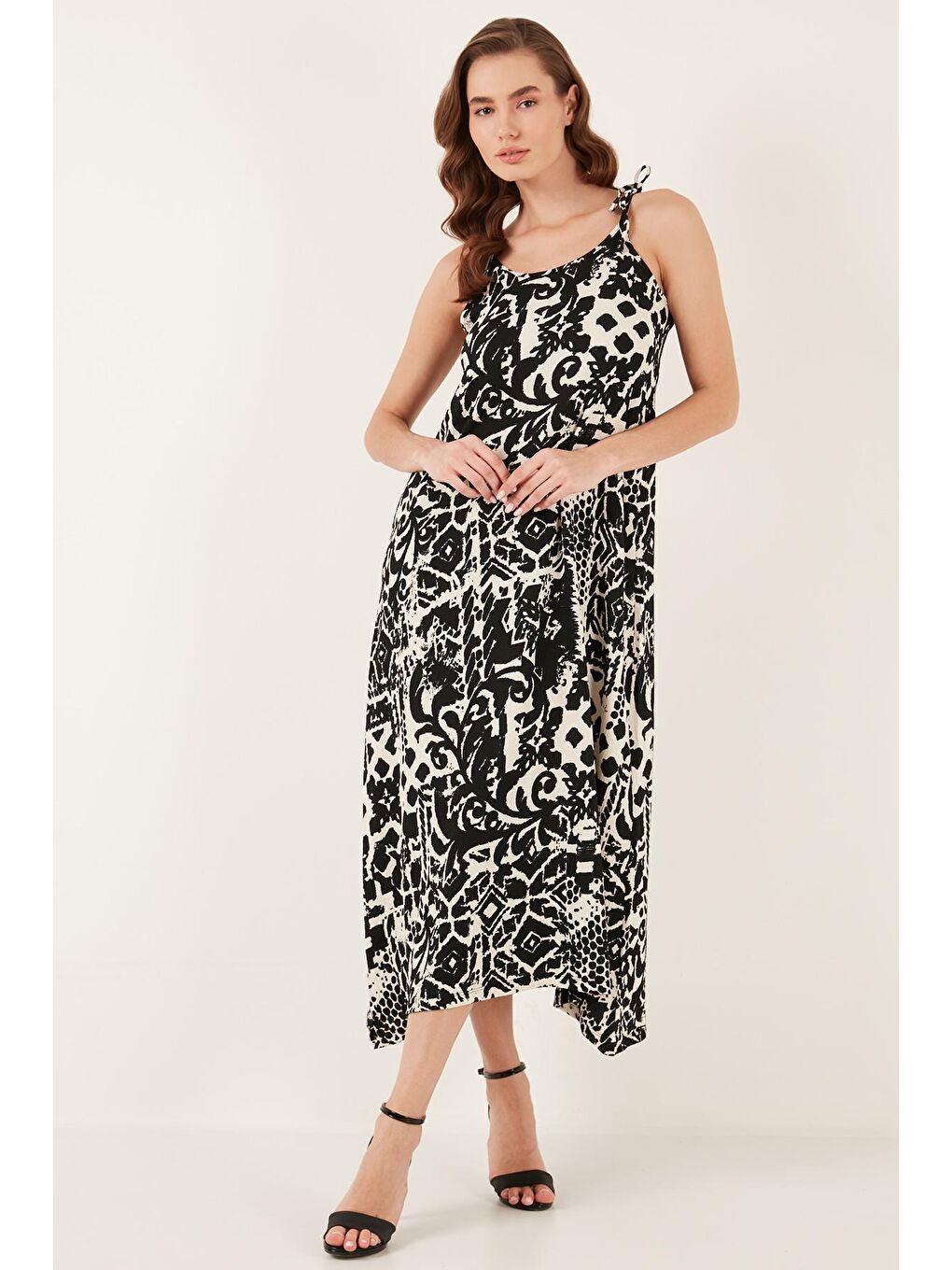 Siyah Regular Fit İp Askılı Uzun Kadın Elbise 5865732-2