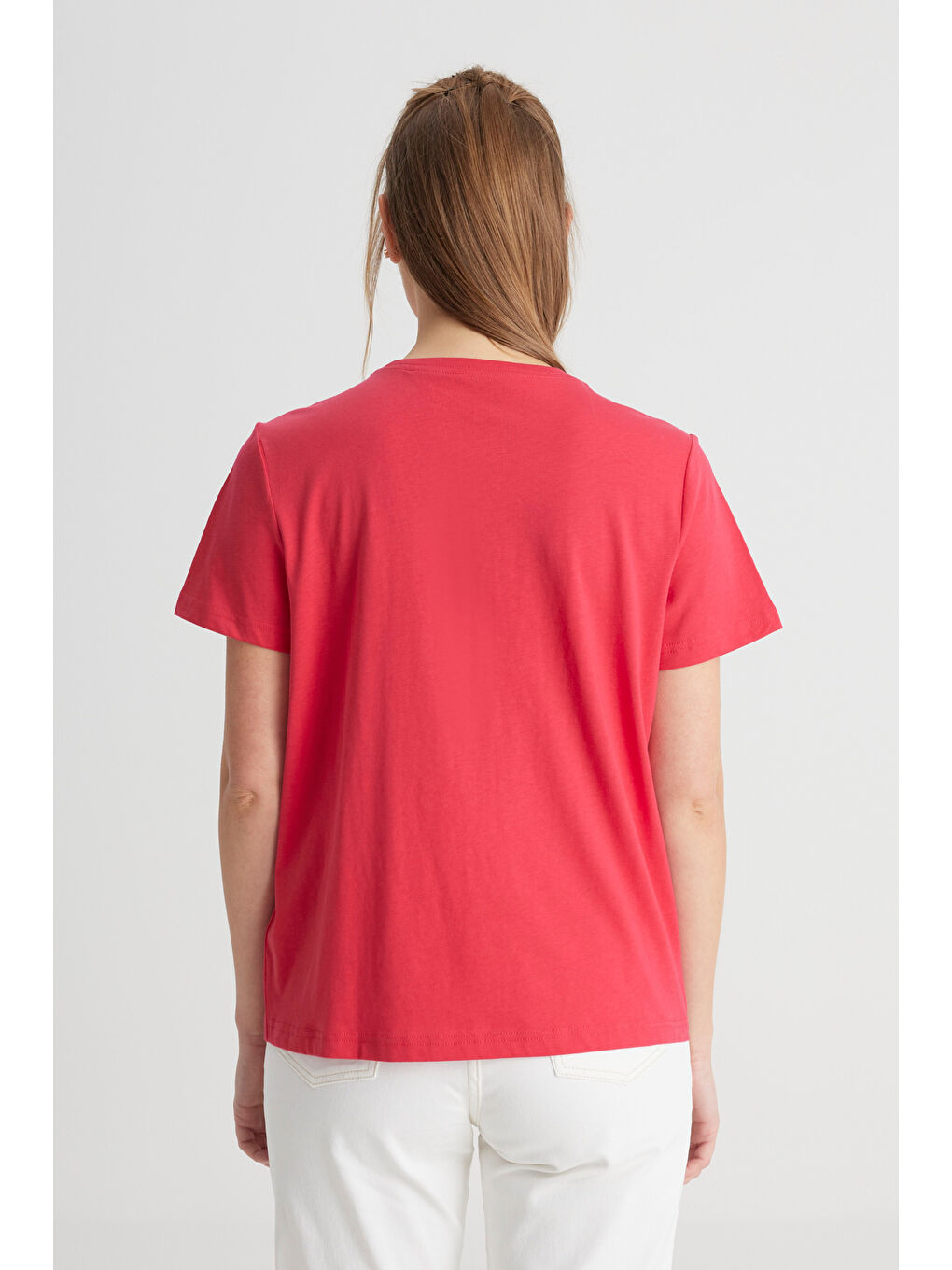 Regular Fit Normal Kesim Bisiklet Yaka %100 Pamuk Pembe Tişört-4